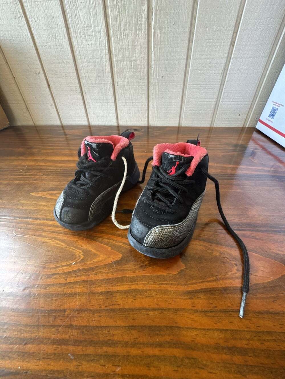 Nike Air Jordan 12 Retro TD Black Siren Pink and Black Infant Toddler Sneakers